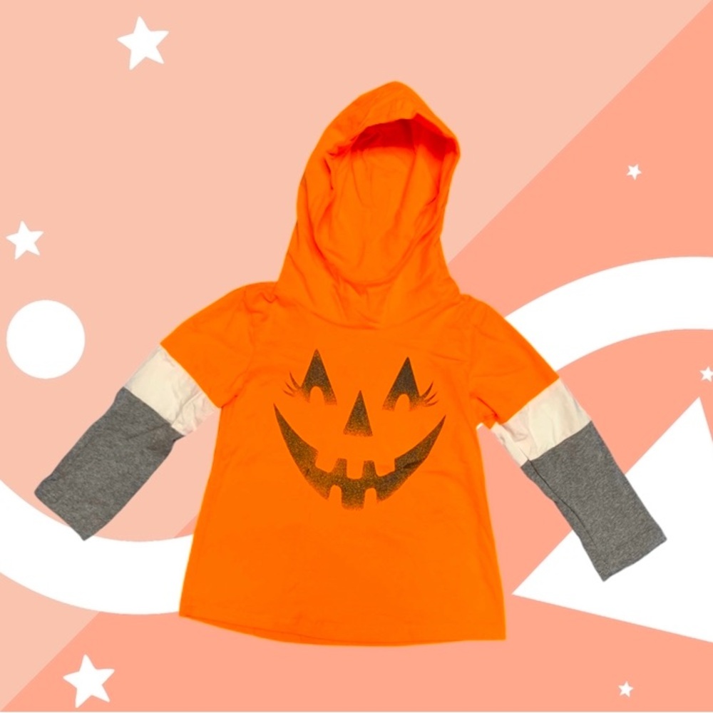 Spooky Pumpkin Kids Hoodie - Orange and Gray